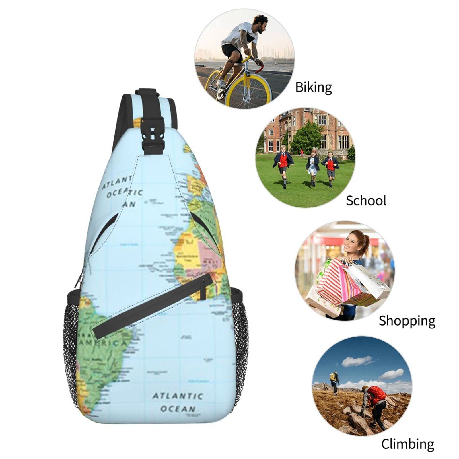World Map Chest Bag Shoulder Bag, Map Sling Backpack Casual Travel Bag For Men And Women