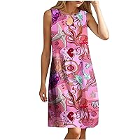 Casual Dresses for Women Summer Fashion Beach Sea Theme Print Sleeveless Sundress Knee Length A-Line Flowy Tank Dress