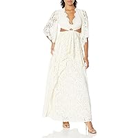 BCBGMAXAZRIA Women's Fit and Flare Elbow Sleeve Back Cutout Lace Trim Maxi Evening Dress