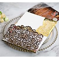 50 Sets Tri fold Love Hollow Laser cut Wedding Invite Invitation Card with Inserts & envelopes for Party Birthday Quinceañera Invite 4.92 by 7.28 inches (Gold, Whole set)