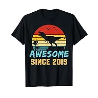 Four 5yr BDay Son Boy Dinosaur 2019 5th 5 Year Old Birthday T-Shirt