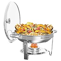 Chafing Dish Buffet Set w/Glass Lid & Lid Holder, 5QT 1Pack Round Chafing Dishes for Buffet, Stainless Steel Chafers and Buffet Warmers Sets for Parties, Events, Wedding, Camping, Dinner