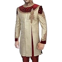 Mens Kurta for Jeans Golden Indo Western Designer Work Indian Wedding IN0435