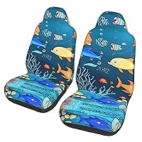 Blue Underwater World of Fish Car seat Covers Front seat Protectors Washable and Breathable Cloth car Seats Suitable for Most Cars