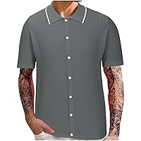 Mens Short Sleeve Casual Shirts Solid Color Summer Work Shirt Button Down Casual Beach Tops Vacation Camp Collared Shirts