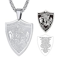 FaithHeart Saint Michael Necklace for Men Women, Stainless Steel/Gold Plated St. Michael The Archangel Medal Amulet Jewelry Gift with Delicate Box