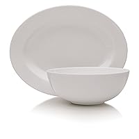 Mikasa Delray 14-Inch Oval Platter and 9-Inch Vegetable Bowl Set , White -