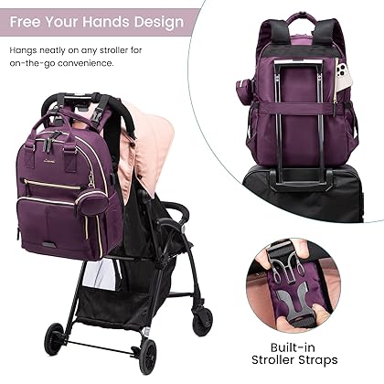 LOVEVOOK Diaper Bag Backpack, Baby Bag for Boys Girls with Portable Changing Pad & Pacifier Case ,Multipurpose Travel Back Pack for Moms Dads, Purple