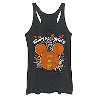 Disney Women's Friends Mickey Pumpkin Happy Halloween Juniors Tri Blend Tank