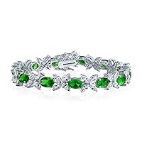 Bridal Cocktail Estate Vintage Style Jewelry Cubic Zirconia Marquise Star AAA CZ Halo, Crown Large Oval Statement Bracelet For Women Wedding Simulated Blue Sapphire Green Emerald or Ruby Red Dark Pink