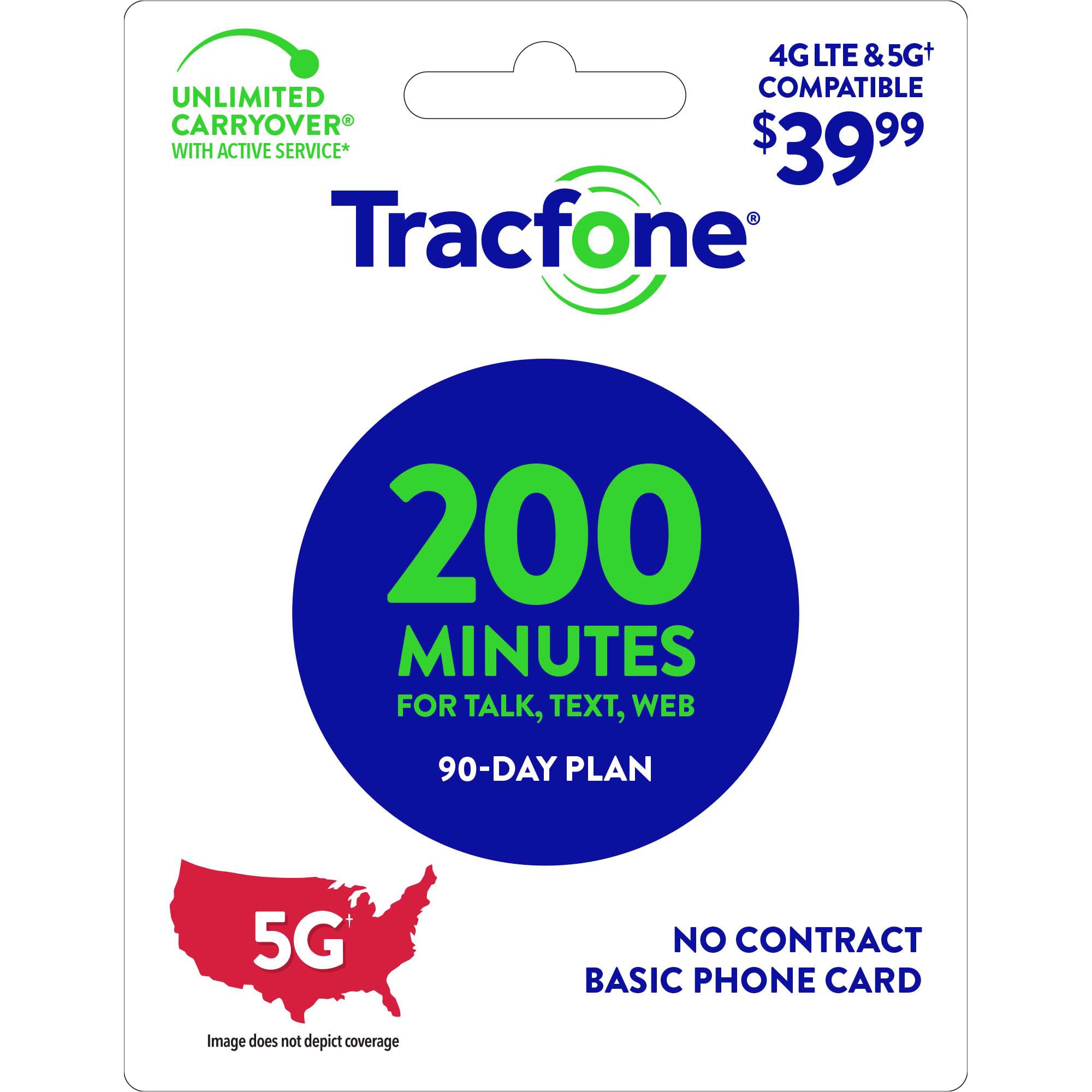Tracfone $39.99 200 Minutes Prepaid Phone Card / 90â€“Day Plan (Physical Delivery)