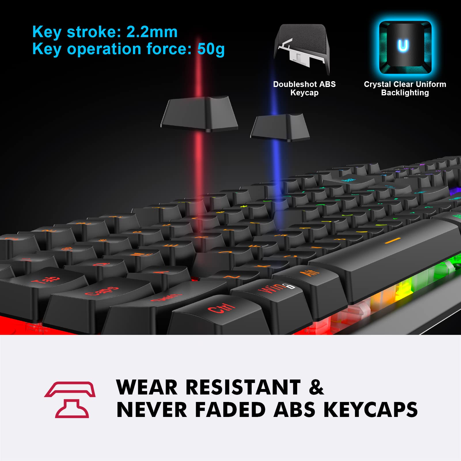 NPET K10 Wired Gaming Keyboard, LED Backlit, Spill-Resistant Design, Multimedia Keys, Quiet Silent USB Membrane Keyboard for Desktop, Computer, PC (Black)