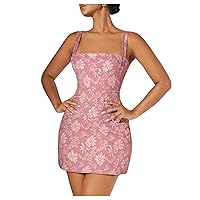 Floerns Women's Floral Lace Up Backless Party Sleeveless Cami Mini Dress