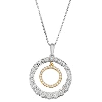 Sterling Silver And Yellow Gold Over Silver 1/5 CTTW Diamond With Miracle Plate Dangling Circle Necklace