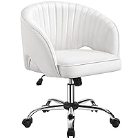 Yaheetech Home Office Chair, Velvet Desk Chair, Upholstered Modern Swivel Chair with Tufted Barrel Back, Rolling Wheels for Office,Study, Vanity,Bedroom White