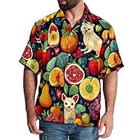 Hawaiian Shirt for Men Casual Button Down, Quick Dry Holiday Beach Short Sleeve Shirts Fruits Animals,S