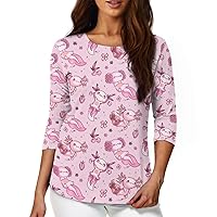 Plus Size Tops for Women 3/4 Sleeve Blouse with Soft Fabric Novelty Tunic Tops for Teen Girls Long Sleeve T-Shirt