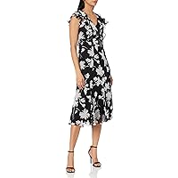 Tommy Hilfiger Women's Midi Length Chiffon Fabric Short Sleeve Dress
