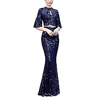 Azuki Women's Vintage High Neck Body-con Mermaid Evening Cocktail Long Dress