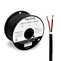 Voltive 10/2 Speaker Wire - 10 AWG/Gauge 2 Conductor - UL Listed in Wall (CL2/CL3) and Outdoor/In Ground (Direct Burial) Rated - Oxygen-Free Copper (OFC) - 100 Foot Spool - Black
