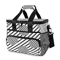 ALAZA Diagonal Stripes and Checkered Polka Dots Large Cooler Bag Lunch Box Leakproof for Outdoor Travel Hiking Beach