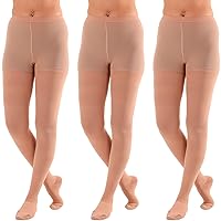 (3 Pairs) Made in USA - Opaque Compression Pantyhose for Women 20-30mmHg - Graduated Support Stockings for Pregnancy, Varicose Veins Circulation - Beige, Medium - A204BE2-3