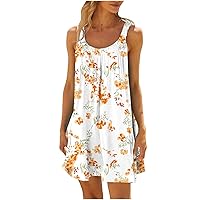 Sundresses for Women 2024 Summer Casual Floral Print Short Dress Loose Crewneck Sleeveless Tank Dress Beachwear