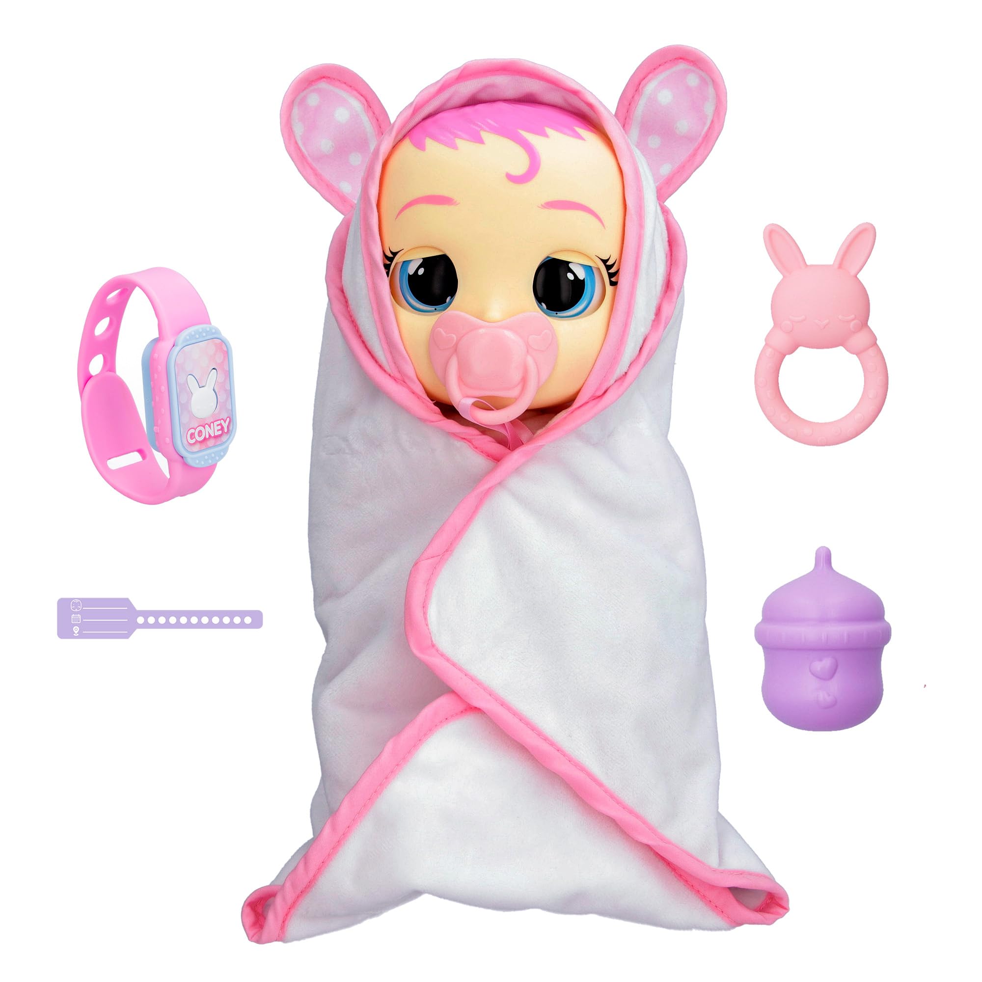 Cry Babies Newborn Coney - Interactive Baby Doll with 20+ Baby Sounds, Girls & Kids Age 18M and Up