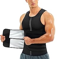 KUMAYES Sauna Suit for Men Waist Trainer Vest Zipper Body Shaper with Adjustable Tank Top Sauna Workout