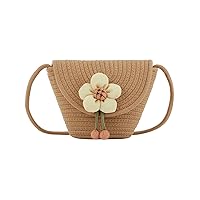 Oweisong Small Summer Purse for Women Woven Beach Crossbody Bag Cotton Rope Straw Shoulder Bag Cute Flower Purse