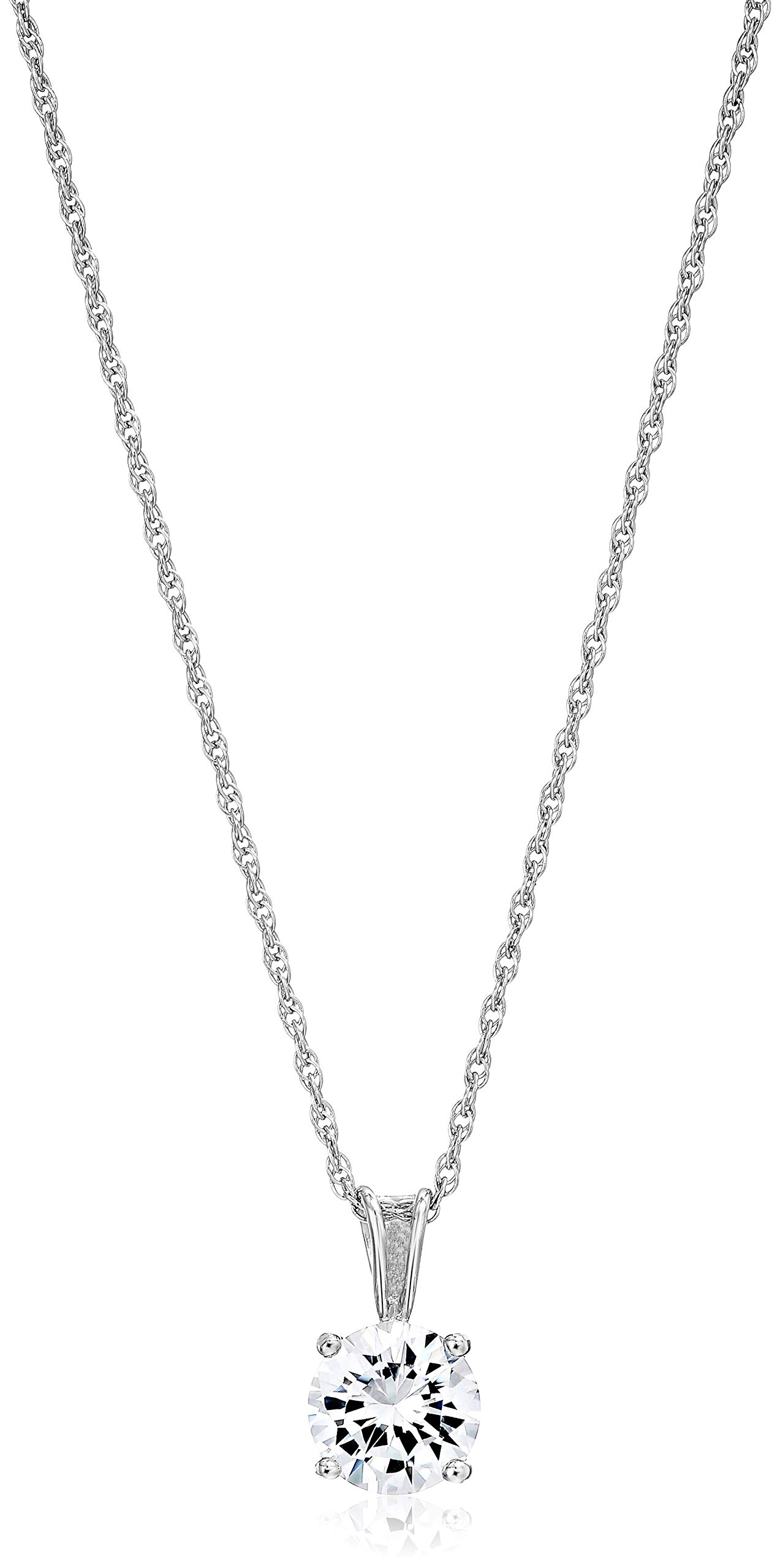 Amazon Essentials Plated Sterling Silver Cubic Zirconia Round Cut Solitaire Pendant Necklace, 18