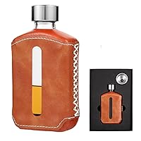100ml Glass Flask, Junya Liquor Flasks for Men Women with Handmade PU Leather, Drinking Flask with Leakproof Lids, Portable Whiskey Flask with Funnel, Gift for Birthday Wedding Holiday Business