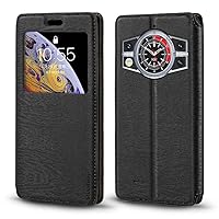 for Cubot Kingkong 9 Case, Wood Grain Leather Case with Card Holder and Window, Magnetic Flip Cover for Cubot Kingkong 9 (6.583”) Black