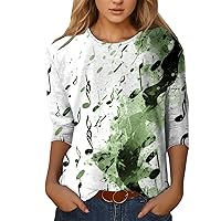 Ladies Tops and Blouses Comfortable t Shirts for Women Summer Tops Round Neck Three Quarter Sleeve Floral Women Tops