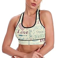 Faith Hope Love Floral Pattern Fashion Sports Bras for Women Yoga Vest Underwear Crop Tops with Removable Pads Workout