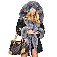 Roiii Women Thicken Warm Winter Coat Hood Down Parka Faux Fur Outdoor Overcoat Long Jacket Outwear