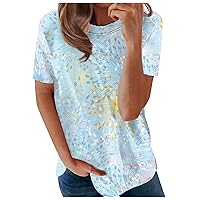 Women's Summer Tops Fashion Casual Loose Round Neck Printed Short Sleeve T-Shirt Top Tops