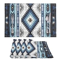 Southwest Aztec Tribal Heat-Resistant Placemats Native American Washable Waterproof Table Place Mats Set of 4 for Dining Room Kitchen Table 12 x 18 inch