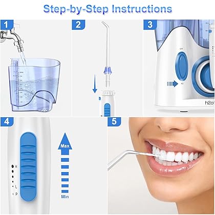 H2ofloss® Dental Water Flosser for Teeth Cleaning with 13 Multifunctional Tips&800ml Capacity, Professional Countertop Oral Irrigator Quiet Design(HF-9)