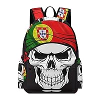 Portuguese Country Flag Skull Casual Backpack Travel Hiking Laptop Business Bag for Men Women Work Camping Gym