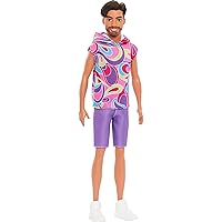 Barbie Fashionistas Ken Doll #227 with Outfit Inspired by The Totally Hair Look, Brunette with Short Beard & Slender Body Type, 65th Anniversary Collectible