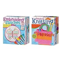 4M Toysmith Easy-to-do Knitting Art Kit and Embroidery Stitches Kit; Introduction to Working with Yarn Set