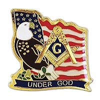 Under God Square & Compass American Flag Eagle Masonic Lapel Pin - [Gold & Red][1 1/8'' Tall]