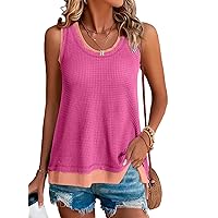 EVALESS Waffle Knit Tank Top for Women Summer 2024 Trendy Oversized Scoop Neck Sleeveless Tops