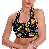 Space Pizza Hamburger and Fries Fashion Sports Bras for Women Yoga Vest Underwear Crop Tops with Removable Pads Workout