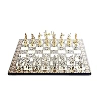 GiftHome Historical Roman Figures Metal Chess Set for Adults, Handmade Pieces and Mosaic Design Wooden Chess Board King 2.8 inc