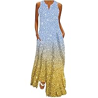 Sexy Dresses for Women Date Night Summer Casual V Neck Sleeveless Sundress Fashion Sparkly Glitter Long Tank Dress