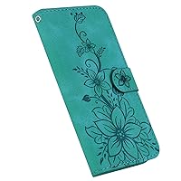 Wallet Case Compatible with iPhone 15 Pro, Lily Floral Pattern Leather Flip Phone Protective Cover with Card Slot Holder Kickstand (Green)