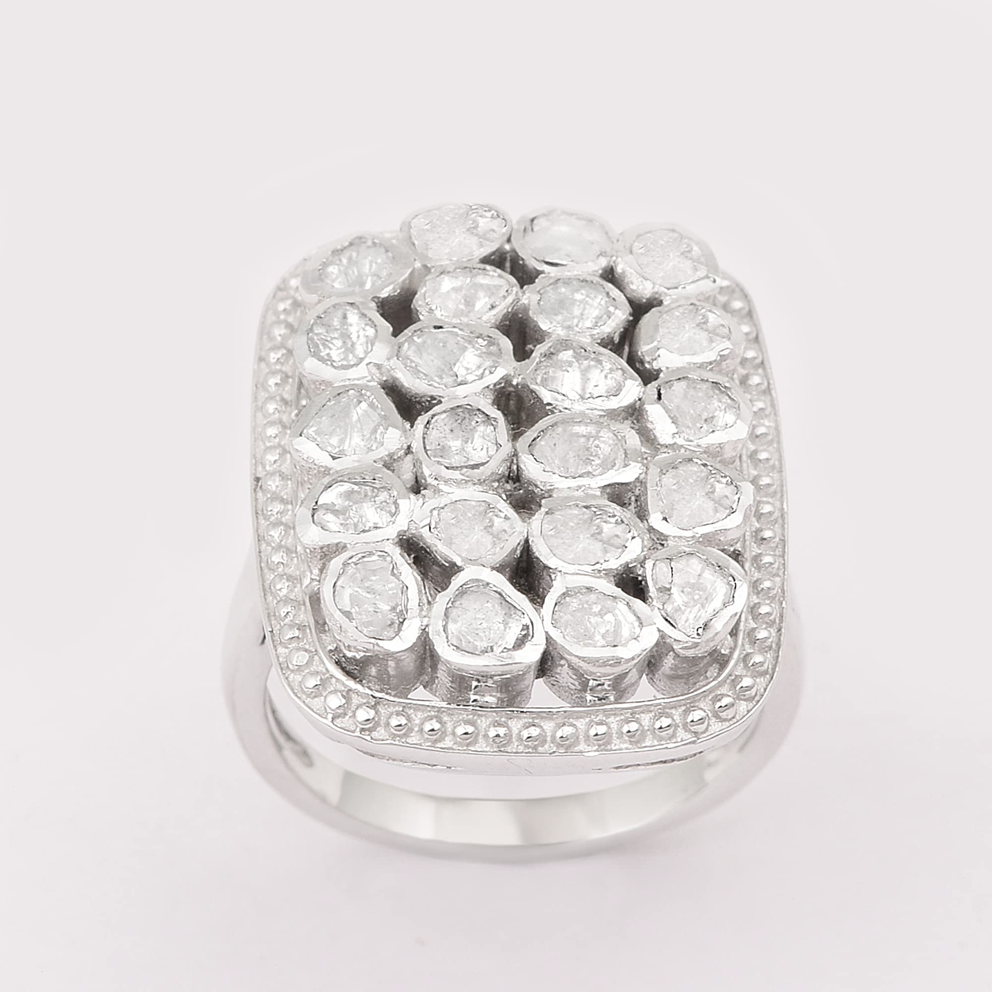 1.50 CTW Natural Diamond Polki Cluster Cocktail Ethnic Ring 925 Sterling Silver Platinum Plated Slice Diamond Jewelry