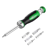 SK 7-in-1 Ratcheting Screwdriver, 216-P, 6 Bits (Phillips, Star, Slotted), 1 Nut Driver Size (1/4 Inch), S2 Steel, SureGrip Handle